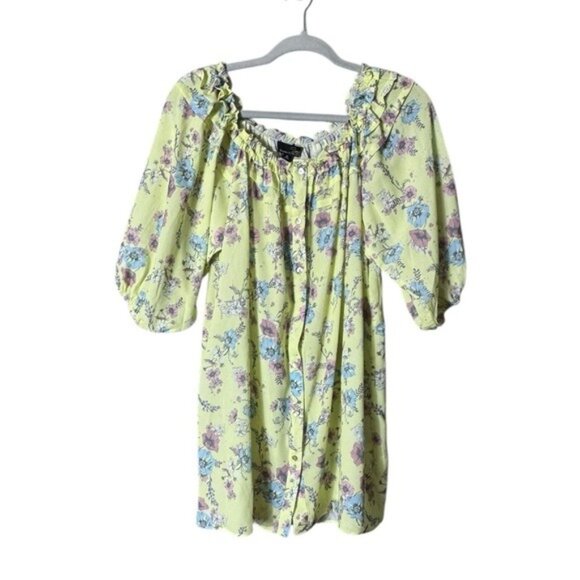 Suzanne Betro Floral Dress Medium Fairycore Whimsical Yellow Feminine Beachy - Picture 1 of 9